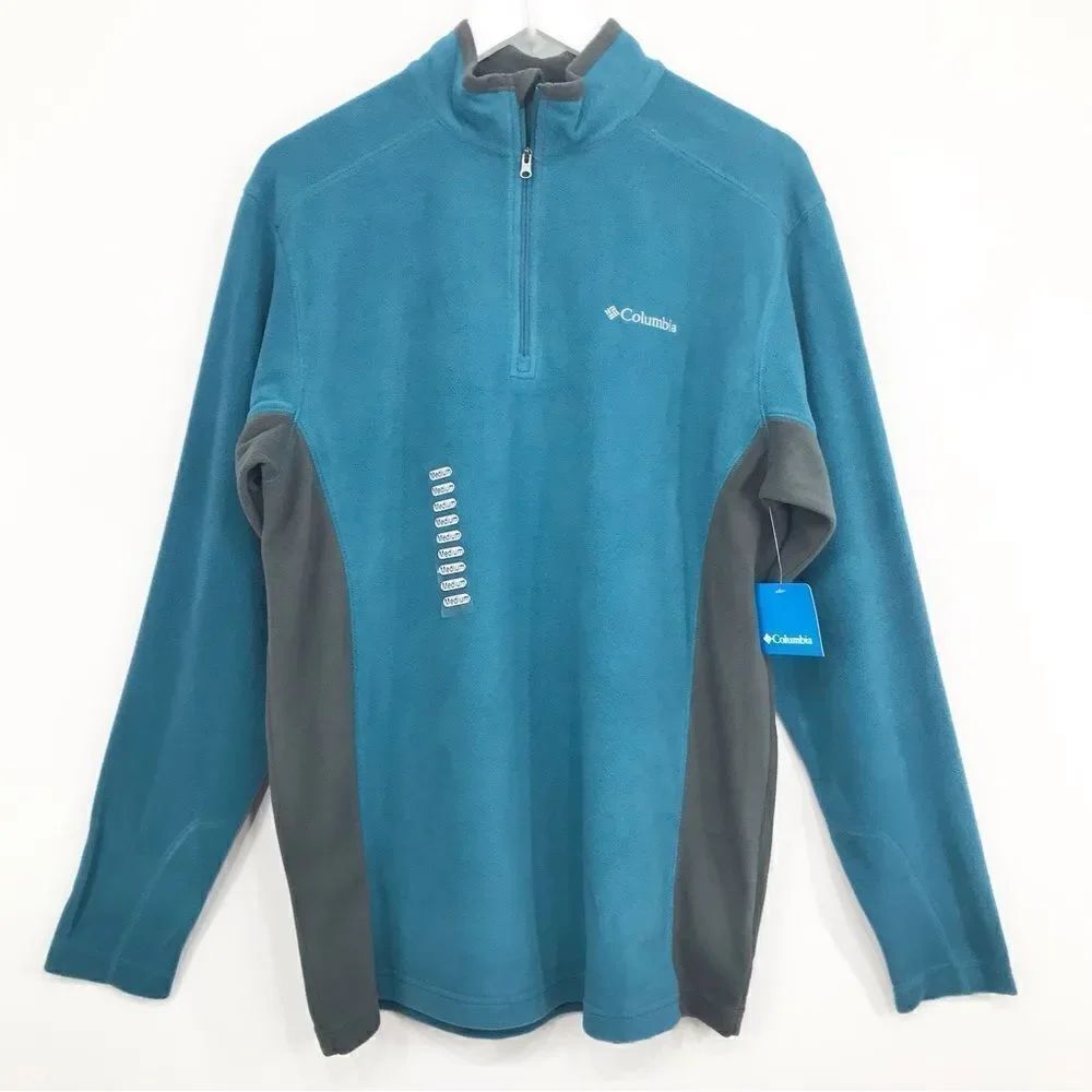 Columbia Teal Blue Gray Pine Ridge Quarter Zip Pullover Fleece NEW